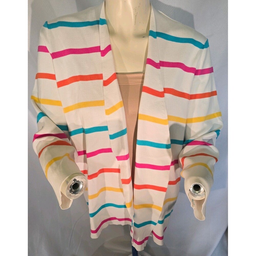 RED Women’s XXL Open Front Cardigan Multicolor Striped White Lightweight.